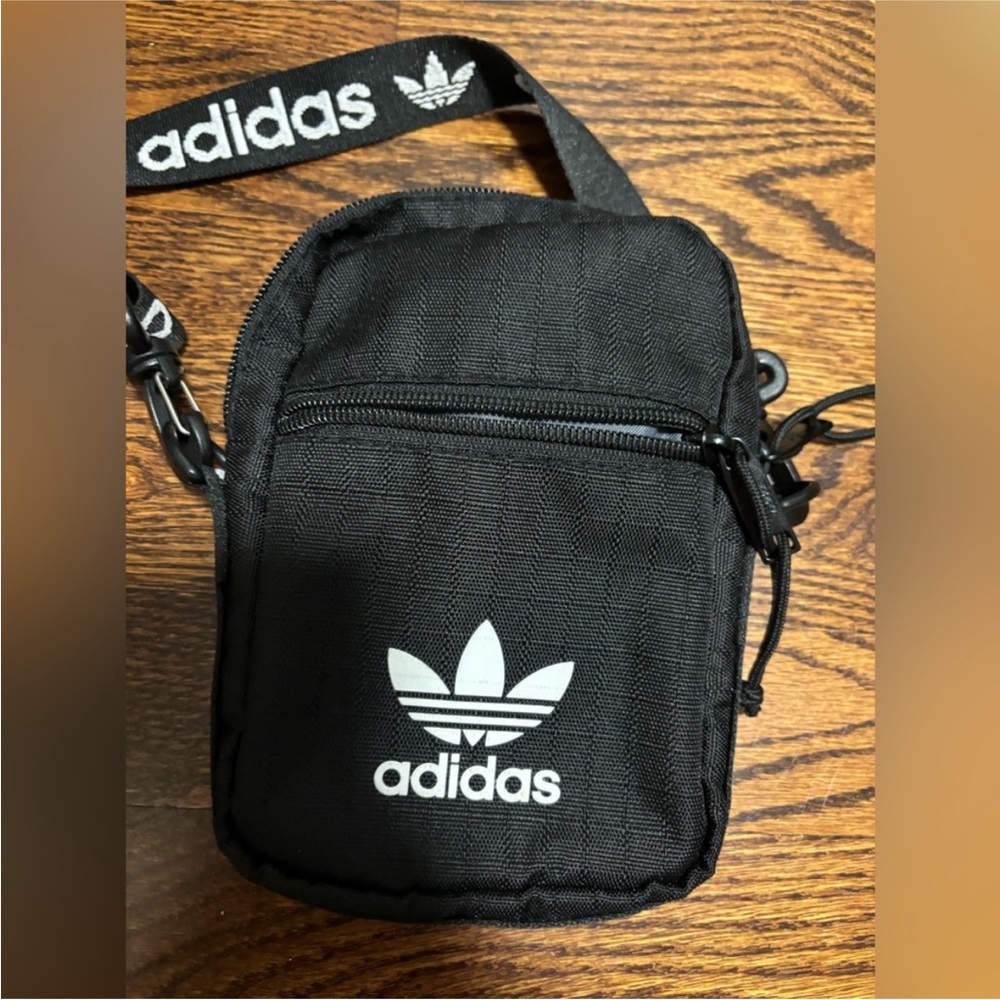adidas Black Crossbody Mini Pouch with White Trefoil